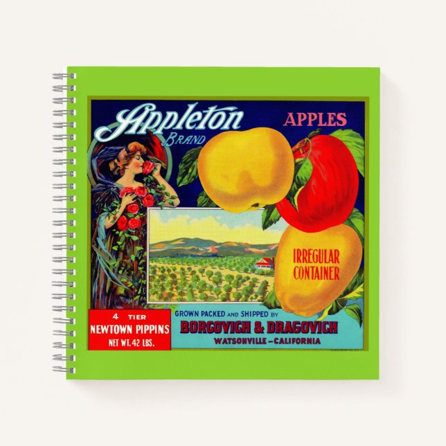 Cuaderno etiqueta de la caja de manzanas de aproximadamente (Anverso)