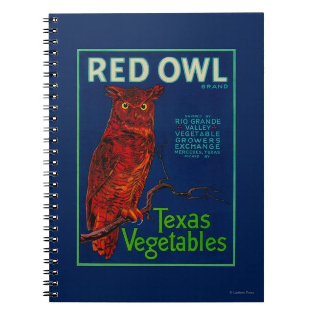 Cuaderno Etiqueta de verduras de búho rojo (Frente)