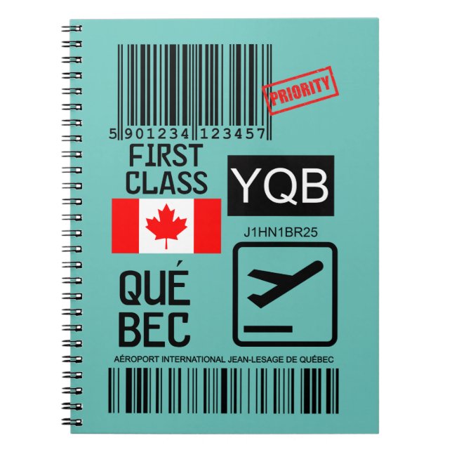 Cuaderno Etiqueta de viaje del aeropuerto de Quebec (Frente)