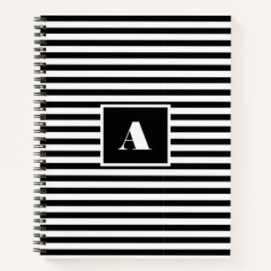 Cuaderno Etiquetas clásicas modernas de rayas negras y blan