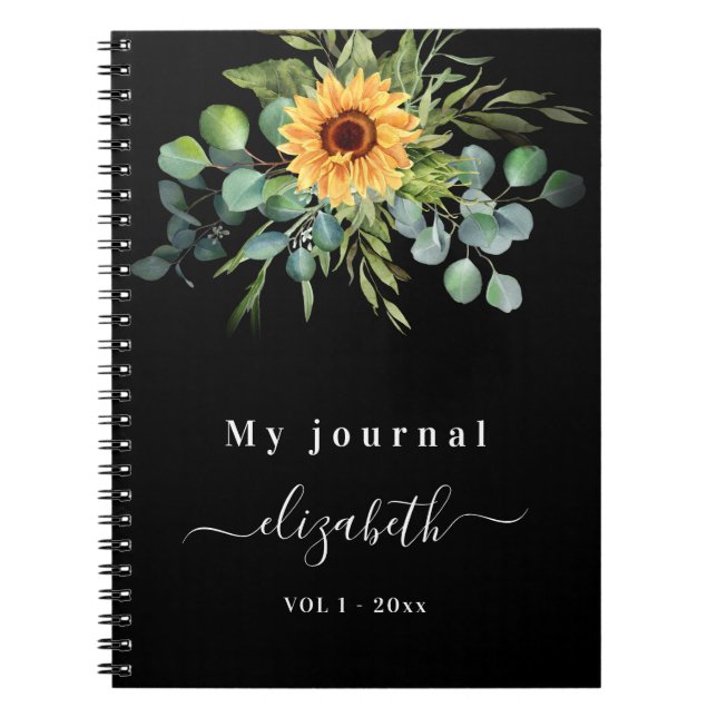 Cuaderno Eucalipto de girasol guión verde negro (Frente)