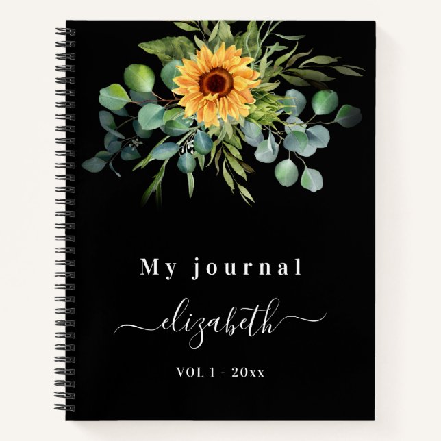 Cuaderno Eucalipto de girasol guión verde negro (Anverso)