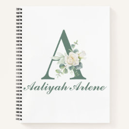 Cuaderno Eucalipto elegante y Personalizado Rosa Inicial A