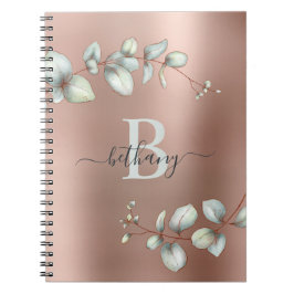 Cuaderno Eucalipto metálico de oro Rosa Monograma botánico