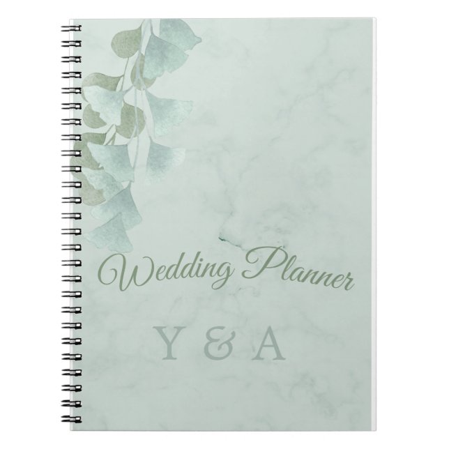 Cuaderno Eucalipto Verde Foliage Boda de mármol moderno (Frente)