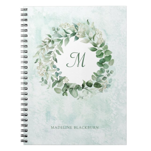 Cuaderno Eucalyptus Delicado | Monograma de acuarela elegan (Frente)