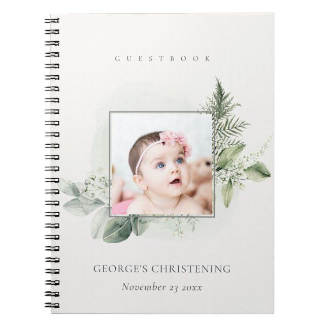 Cuaderno Eucalyptus Fern Fauna Fotografía Christening Guest (Frente)