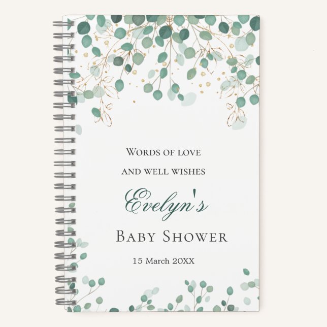 Cuaderno Eucalyptus Foliage Gold deja Baby Shower Noteboo (Anverso)