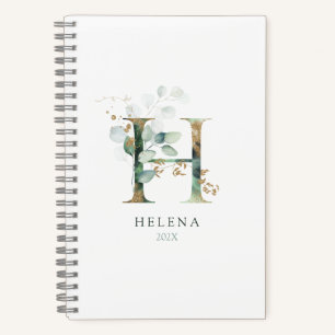 Cuaderno Eucalyptus Gold Monograma inicial H Vegetación fl