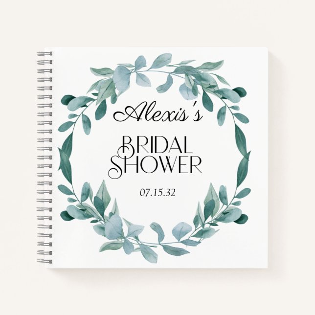 Cuaderno Eucalyptus Green Frame Green Blue Bridal Shower (Anverso)