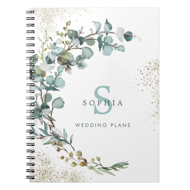 Cuaderno Eucalyptus Purpurina de oro Boda botánico (Frente)