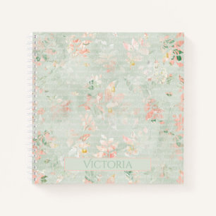 Cuaderno Eucalyptus Rústica Floral Verde Peach Personalizad