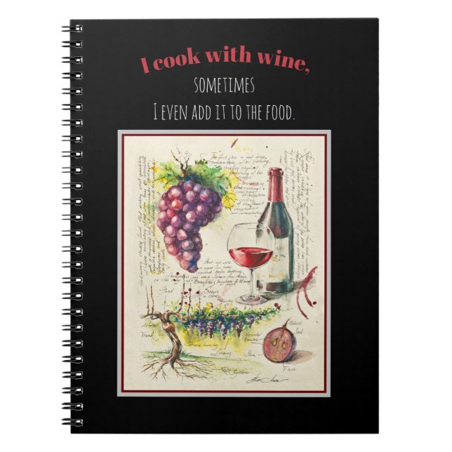 Cuaderno EVE Ilustracion pintado de vino rojo y cita (Frente)