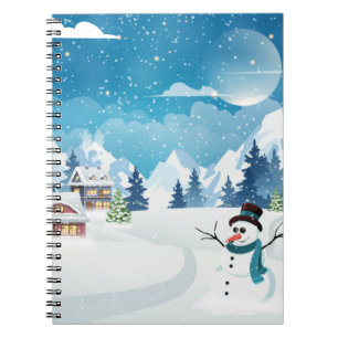 Cuaderno Evening village winter landscape with snow covered