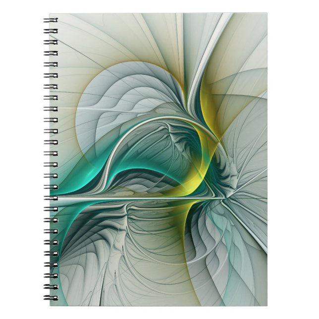 Cuaderno Evolución fractal, arte abstracto de turquesa dora (Frente)