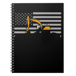 Cuaderno Excavadora de bandera estadounidense construcción 