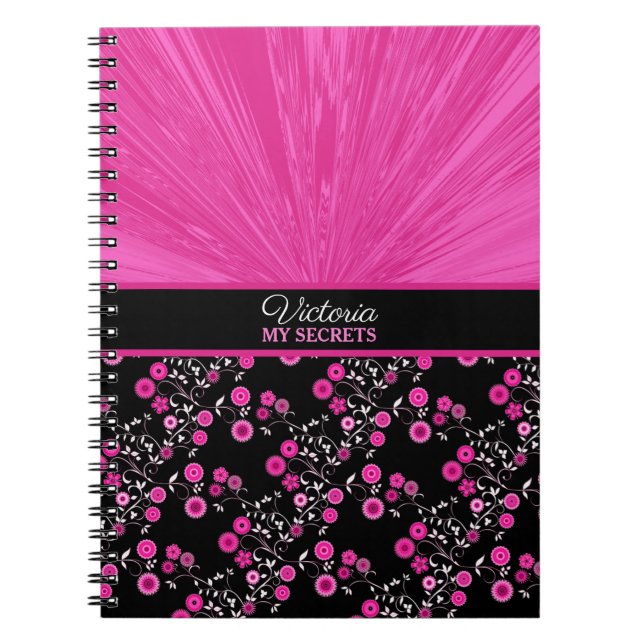 Cuaderno Explosión floral satinada rosa, mi diario secreto (Frente)