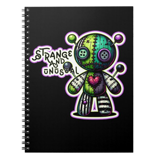 Cuaderno Extraño y Inusual Oso Vudú Corazón Verde Púrpura (Frente)