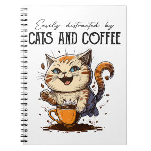 Cuaderno Fácilmente Distraído Por Gatos Y Café Amantes De L