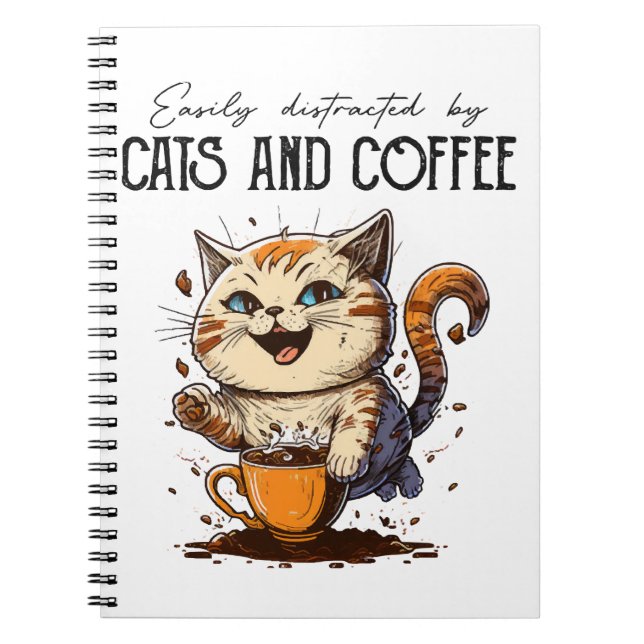 Cuaderno Fácilmente Distraído Por Gatos Y Café Amantes De L (Frente)