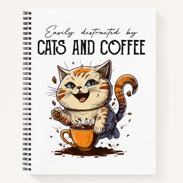 Cuaderno Fácilmente Distraído Por Gatos Y Gente De Café (Anverso)