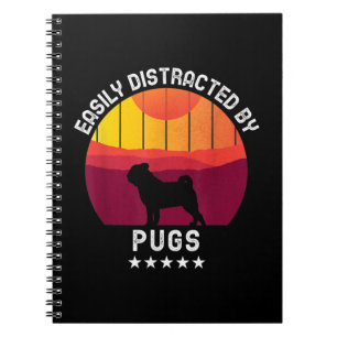 Cuaderno Fácilmente Distraído Por Pugs Retro Perro Pug Lo