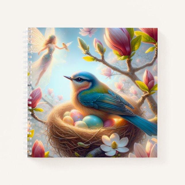 Cuaderno Fairy & Bluebird Nest – Spring Blossom Fantasy (Anverso)