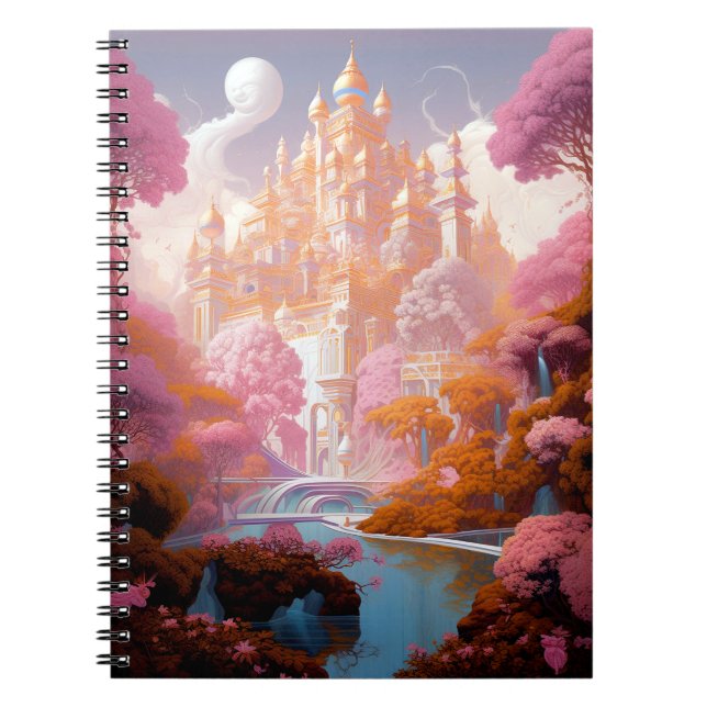 Cuaderno Fairy Tale Castle Pink White Gold Fantasma Art (Frente)
