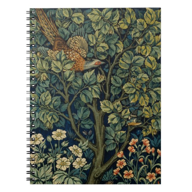 Cuaderno Faisán pájaro árbol bosque William Morris (Frente)