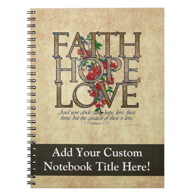 Cuaderno Faith Hope Love Christian Bible Verse (Frente)