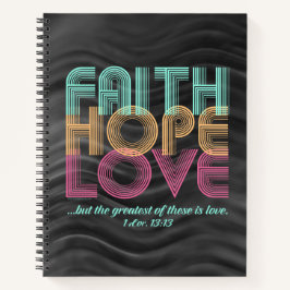 Cuaderno Faith Hope Love Christian Bible Verse Retro