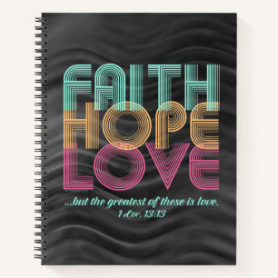 Cuaderno Faith Hope Love Christian Bible Verse Retro