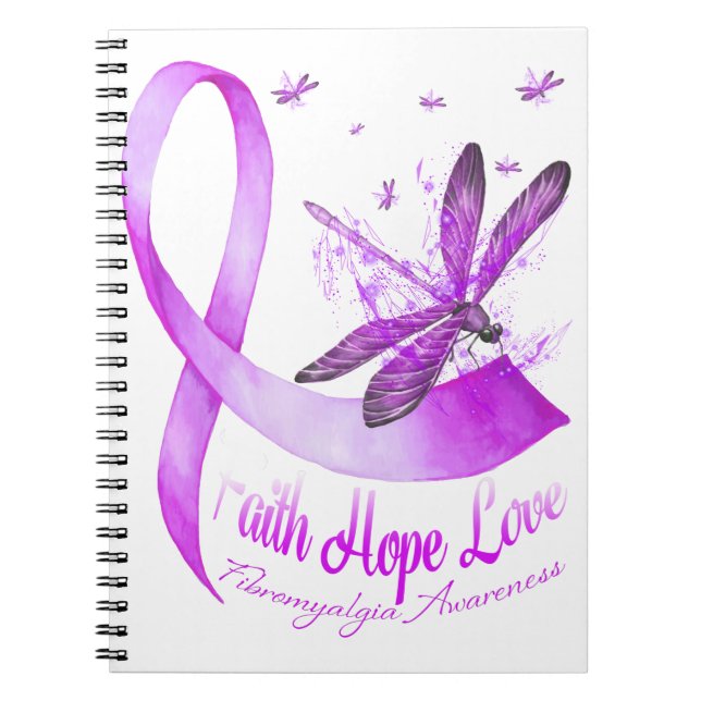 Cuaderno Faith Hope Love Dragonfly Purple Ribbon Fibromyalg (Frente)
