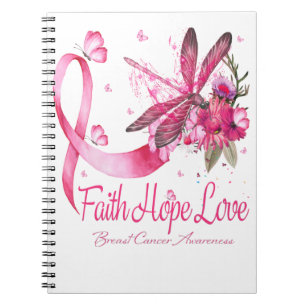 Cuaderno Faith Hope Love Dragonfly Ribbon Cáncer de Mama