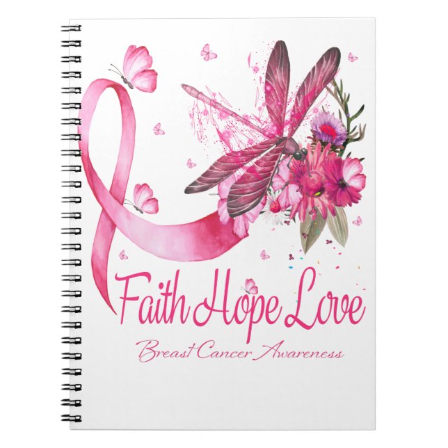 Cuaderno Faith Hope Love Dragonfly Ribbon Cáncer de Mama (Frente)