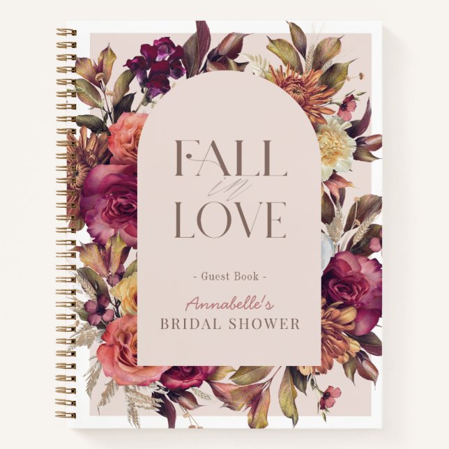 Cuaderno Fall in Love Wreath Pink Bridal Shower Guest Book (Anverso)