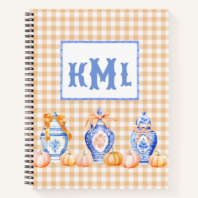 Cuaderno Fall Pumpkin Chinoiserie Ginger Jar Monograma (Anverso)