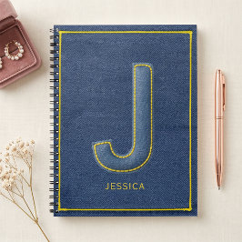 Cuaderno Falsa Denim Amarillo Punto Monograma J Nombre