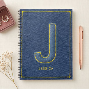 Cuaderno Falsa Denim Amarillo Punto Monograma J Nombre