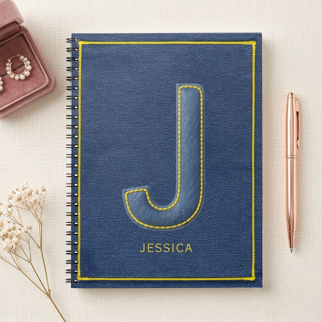 Cuaderno Falsa Denim Amarillo Punto Monograma J Nombre (Subido por el creador)