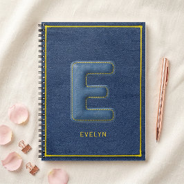 Cuaderno Falsa Denim Azul 3D Letra E Hinchada Monograma Nom