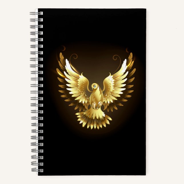 Cuaderno Falsa paloma de paz del Relieve metalizado dorado  (Anverso)