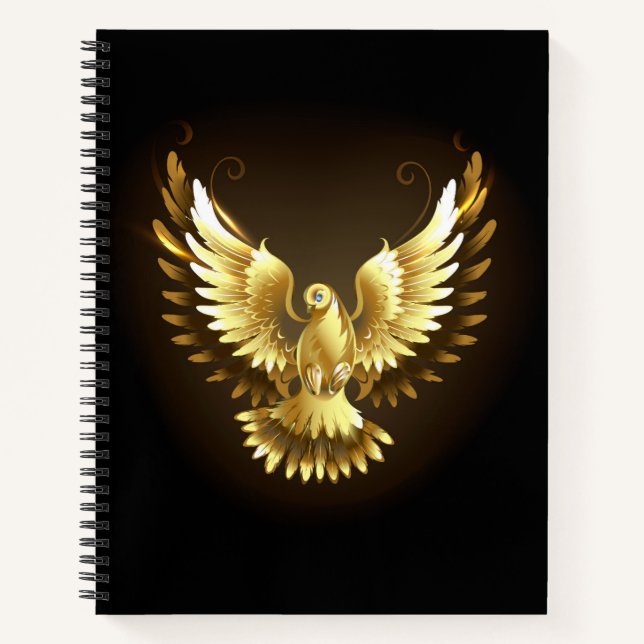 Cuaderno Falsa paloma de paz del Relieve metalizado dorado  (Anverso)