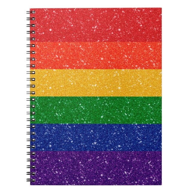 Cuaderno Falsa Purpurina LGBTQ Orgullo Bandera Arcoiris (Frente)