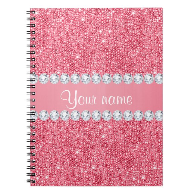 Cuaderno Falsas lentejuelas rosadas y diamantes (Frente)