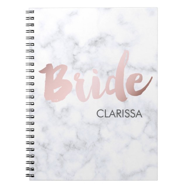 Cuaderno falso mármol blanco color de rosa elegante de la (Frente)
