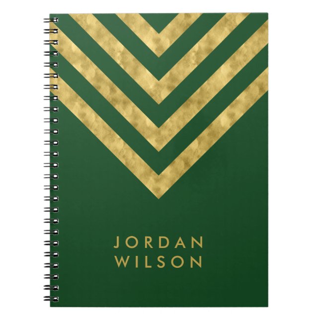 Cuaderno Falso oro verde elegante personalizado Chevron (Frente)
