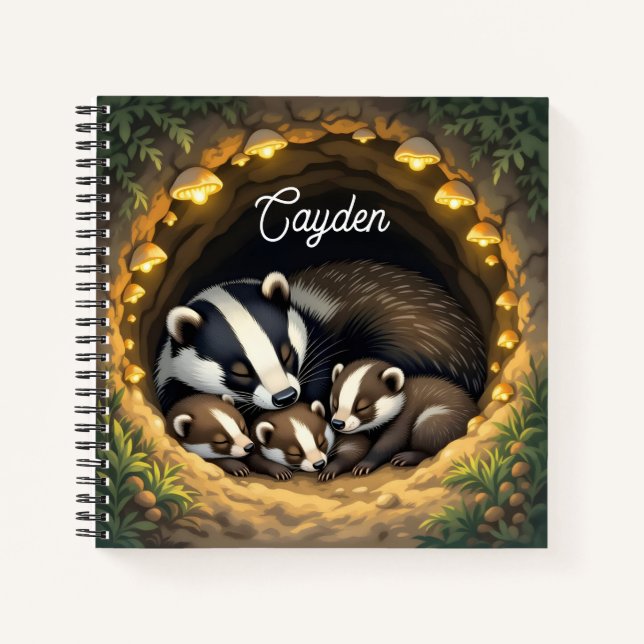 Cuaderno Familia Cute Badger personalizada (Anverso)