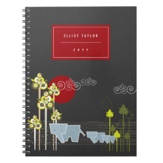 Cuaderno Familia De Elefantes Whimsical En El Bosque Y Sol 