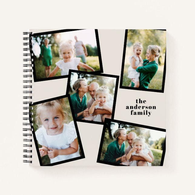 Cuaderno Familia multifoto negro y crema simple (Anverso)